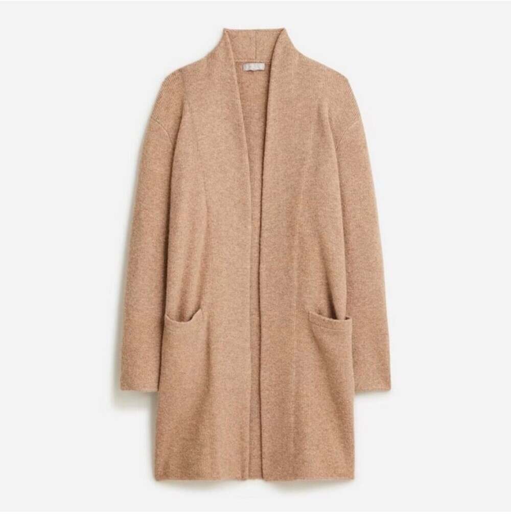 J Crew Beige Tan Merino Wool Blend Cocoon Long Open Sweater Blazer BV772 2X